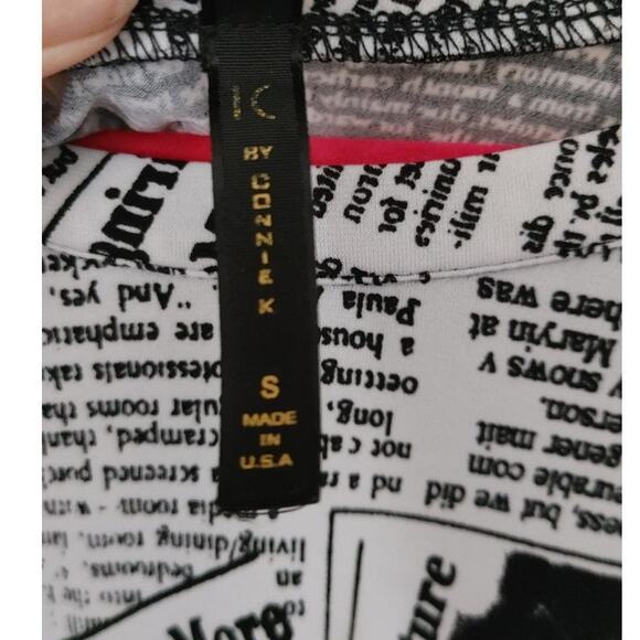 IC by Connie K Top Tunic Asymmetrical Newspaper Print Black White Small - Picture 4 of 5